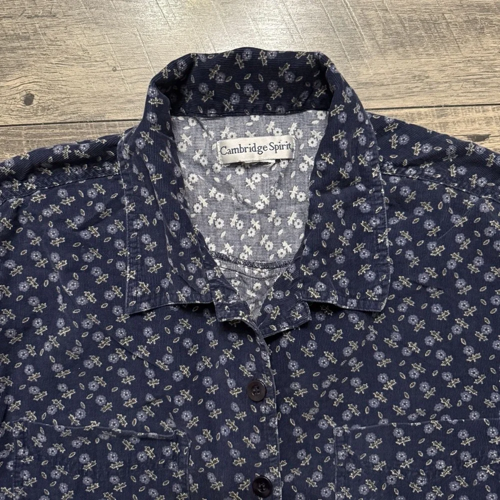 VTG 90s Cambridge Spirit Mens XL Cottage Floral Button Up Corduroy Flannel Shirt